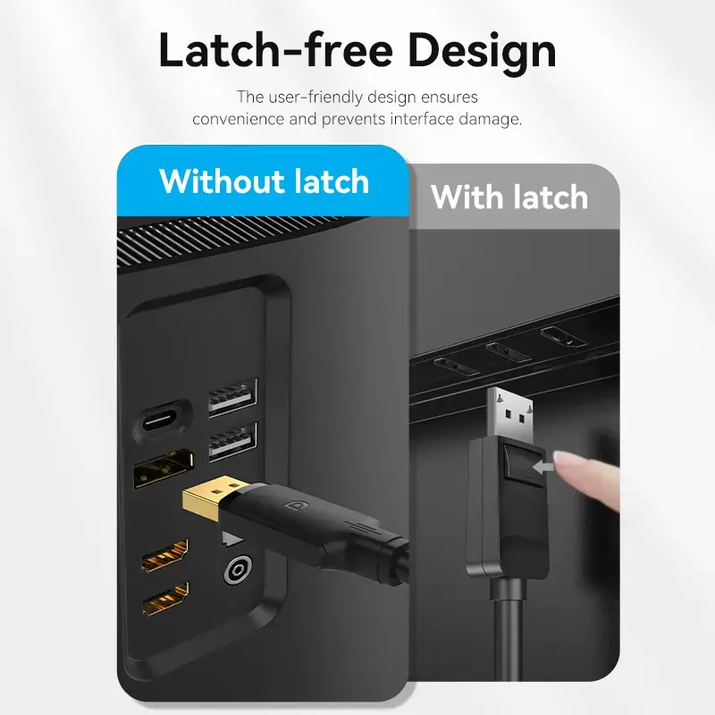 Vention DisplayPort laidas 1,5 m, vyriškas-į-vyrišką, 4K HD, juodas, 6 mm skersmuo