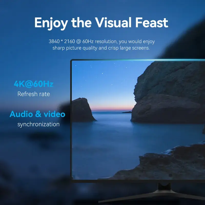 Vention DisplayPort laidas 1,5 m, vyriškas-į-vyrišką, 4K HD, juodas, 6 mm skersmuo
