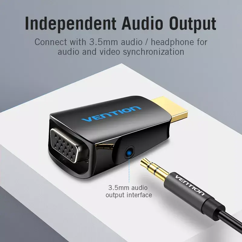Vention AIDB0 HDMI į VGA keitiklis, 3,5 mm garso jungtis