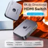 Vention 2-Port Bi-Directional 8K HDMI Switcher AKPH0, HDMI 2.1, 7680×4320@60Hz, USB-C maitinimas, aliuminis, pilka