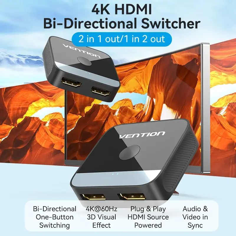 HDMI 2 prievadų dvipusis 4K jungiklis Vention AKOB0