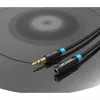 Garso ilginimo laidas Vention 3,5 mm 1,5 m, kištukas‑lizdas, medvilninis pynimas, juoda metalo apdaila