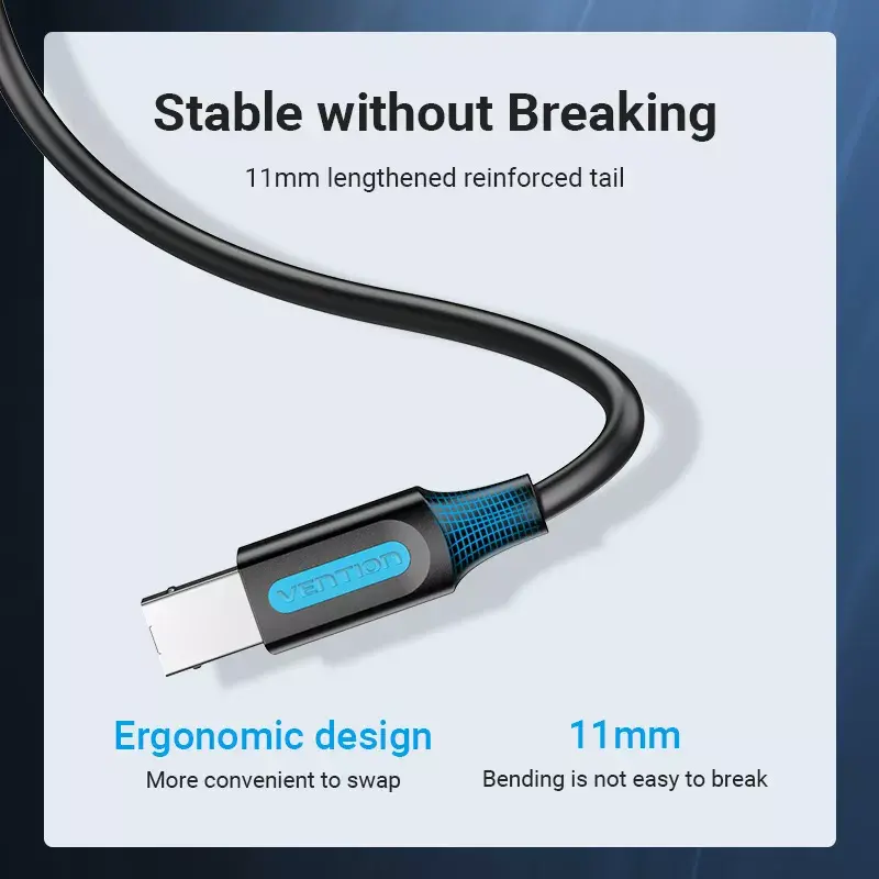 USB 2.0 A (vyriškas) į B (vyriškas) laidas Vention COQBJ, 0,5 m, juodas, PVC apvalkalas, 2 A, 0,48 Gbit/s