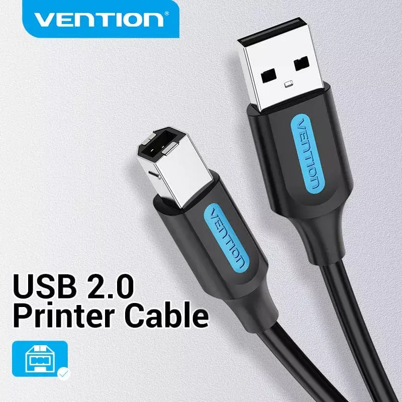USB 2.0 A (vyriškas) į B (vyriškas) laidas Vention COQBJ, 0,5 m, juodas, PVC apvalkalas, 2 A, 0,48 Gbit/s