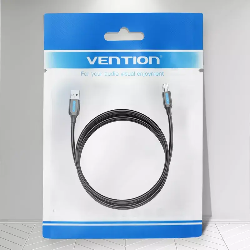 USB 2.0 A (vyriškas) į B (vyriškas) laidas Vention COQBJ, 0,5 m, juodas, PVC apvalkalas, 2 A, 0,48 Gbit/s