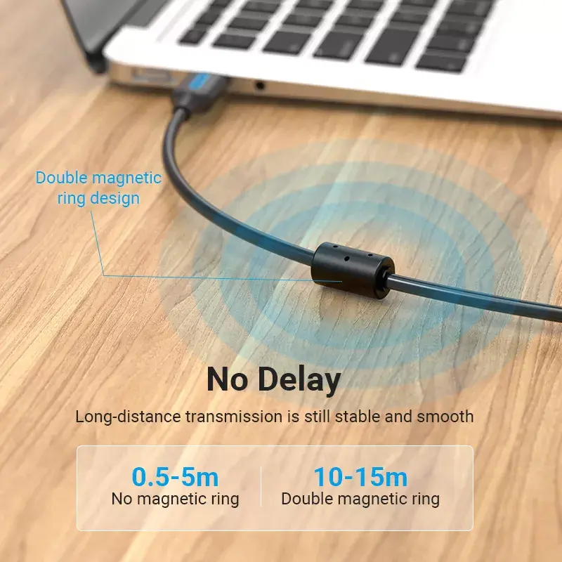 USB 2.0 A (vyriškas) į B (vyriškas) laidas Vention COQBJ, 0,5 m, juodas, PVC apvalkalas, 2 A, 0,48 Gbit/s