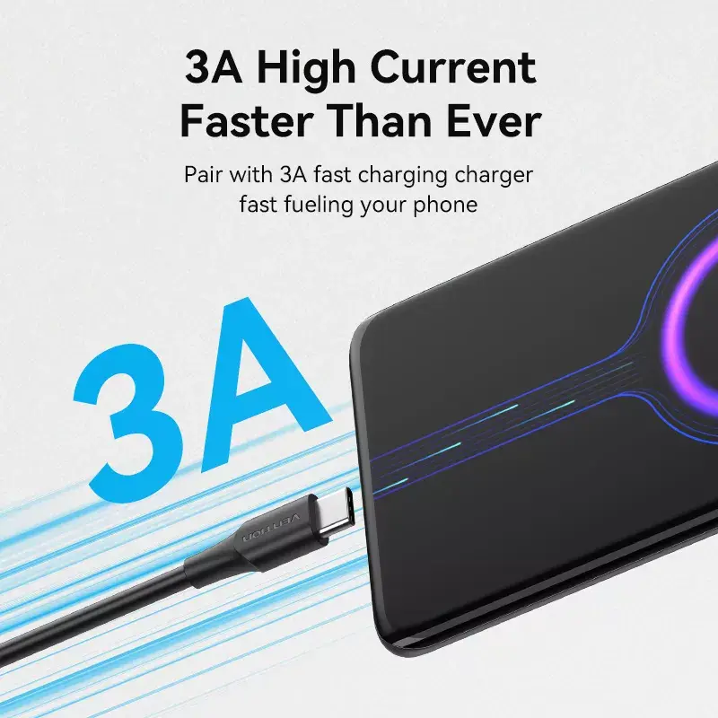 Vention USB 2.0 A Kištukas į C Kištuką 3A Laidas 0.25 m Juodas