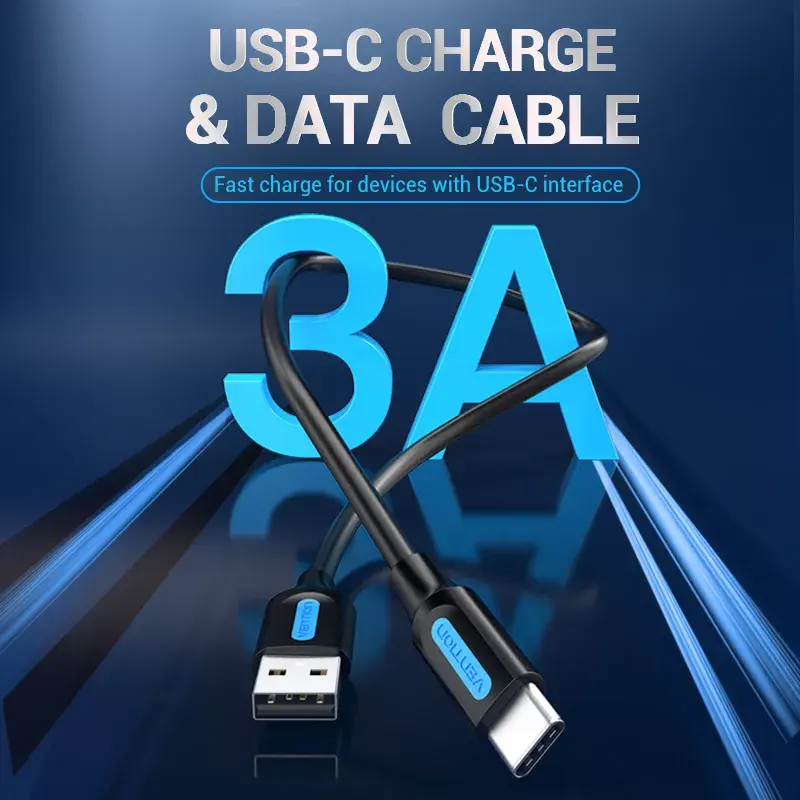 Vention USB 2.0 A kištukas į C kištuką 3A laidas 0,5 m juodas