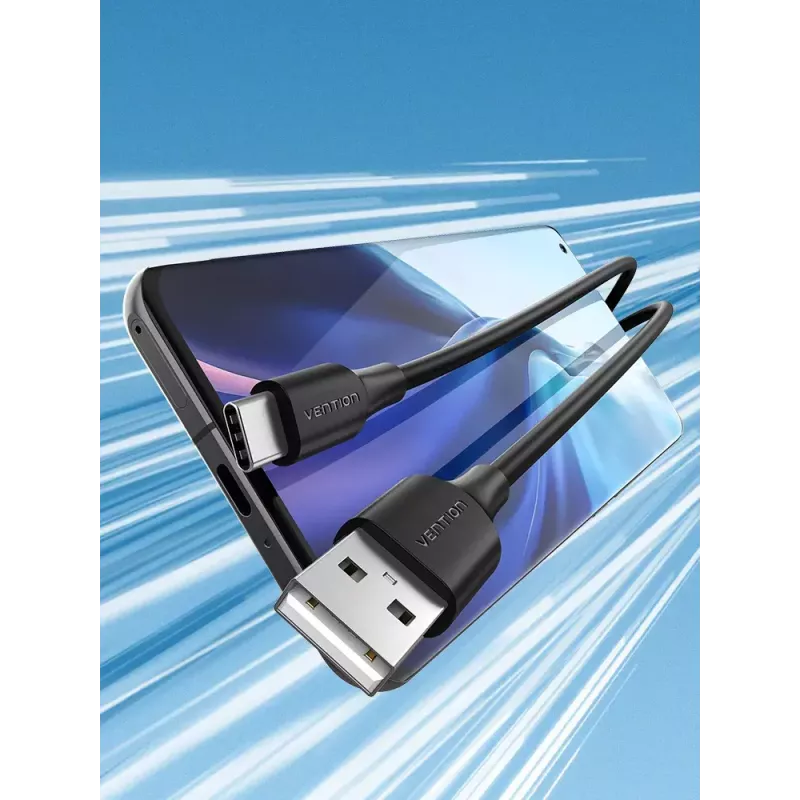 Vention USB 2.0 A (vyriškas) į C (vyriškas) 3A laidas 0,5 m juodas