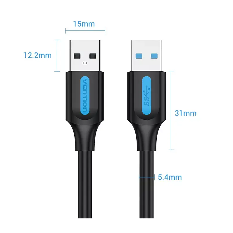 USB 3.0 A‑vyriškas į A‑vyrišką laidas 1,5 m — Vention, USB 3.2 Gen 1, juodas PVC