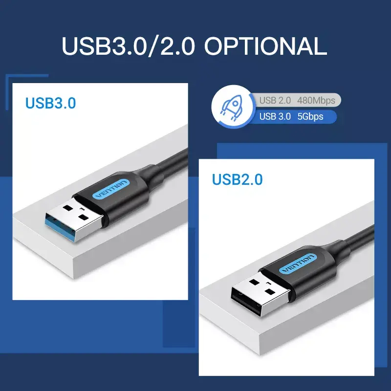 USB 3.0 A‑vyriškas į A‑vyrišką laidas 1,5 m — Vention, USB 3.2 Gen 1, juodas PVC