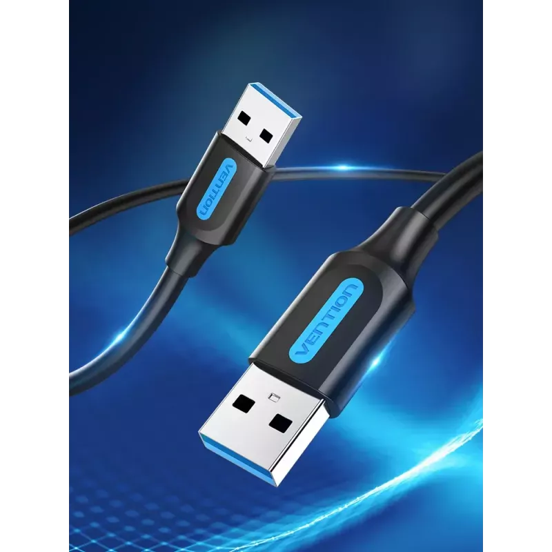 USB 3.0 A‑vyriškas į A‑vyrišką laidas 1,5 m — Vention, USB 3.2 Gen 1, juodas PVC