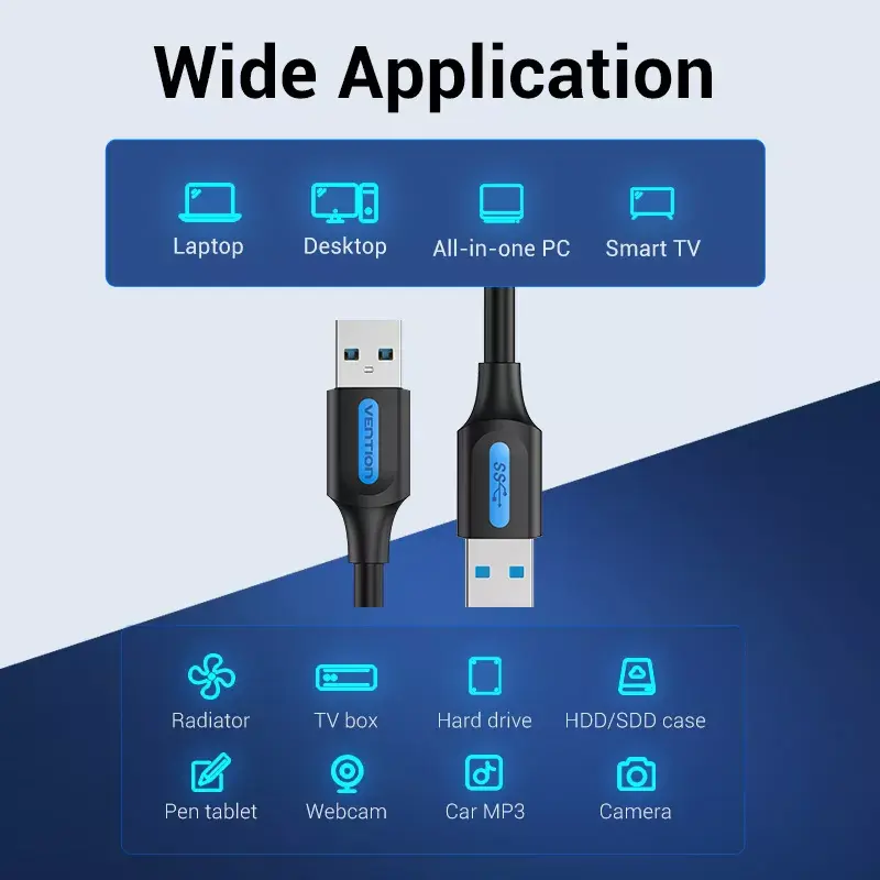 USB 3.0 A‑vyriškas į A‑vyrišką laidas 1,5 m — Vention, USB 3.2 Gen 1, juodas PVC