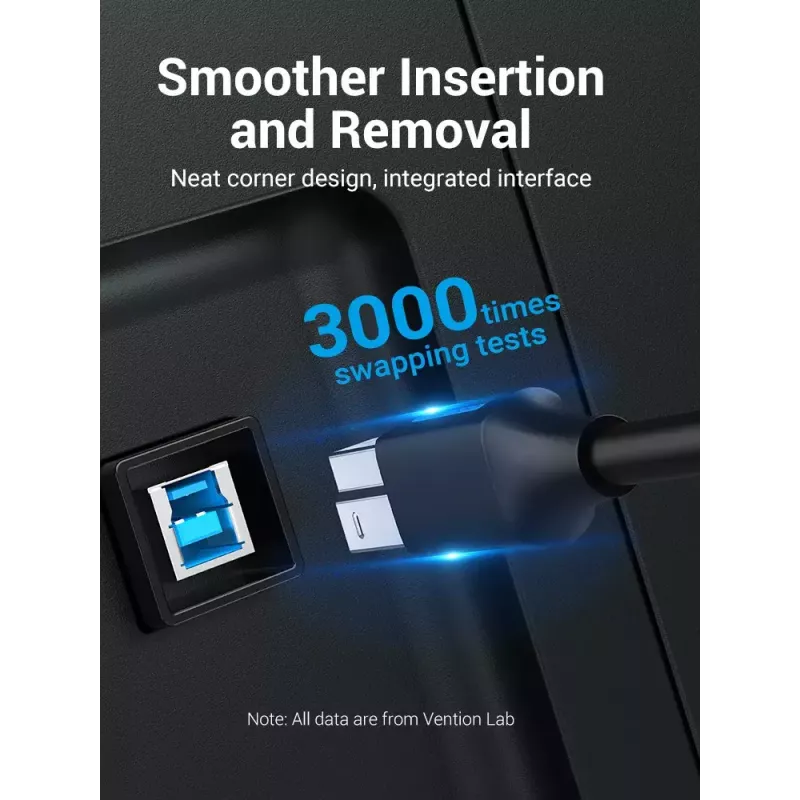 Vention USB 3.0 A į B laidas 3 m — USB 3.2 Gen 1 (5 Gbit/s), juodas, nikeliuotos jungtys