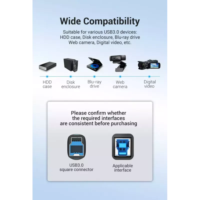 Vention USB 3.0 A į B laidas 3 m — USB 3.2 Gen 1 (5 Gbit/s), juodas, nikeliuotos jungtys