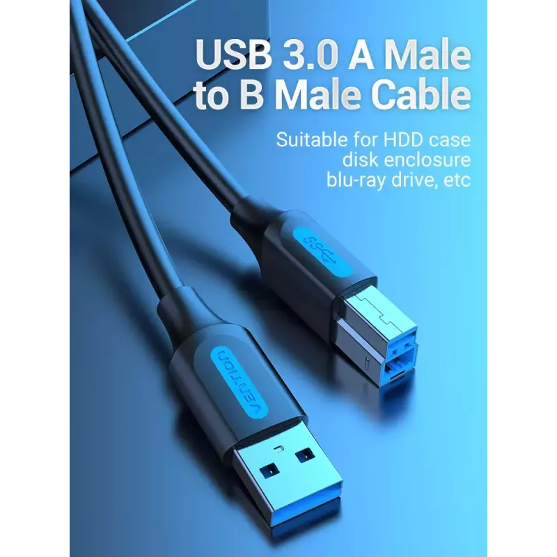 Vention USB 3.0 A į B laidas 3 m — USB 3.2 Gen 1 (5 Gbit/s), juodas, nikeliuotos jungtys
