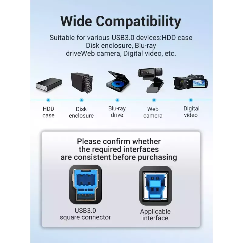 Vention USB 3.0 A į B laidas 3 m — USB 3.2 Gen 1 (5 Gbit/s), juodas, nikeliuotos jungtys