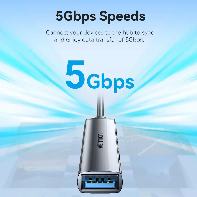 Vention CKOHB 4 viename USB 3.0 mini šakotuvas, 1x USB 3.0 + 3x USB 2.0, 5 Gbps, 0,15 m, aliuminis, pilkas