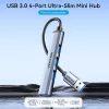 Vention CKOHB 4 viename USB 3.0 mini šakotuvas, 1x USB 3.0 + 3x USB 2.0, 5 Gbps, 0,15 m, aliuminis, pilkas