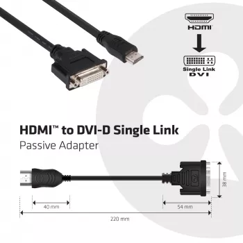 CLUB3D HDMI į DVI vienos jungties pasyvus adapteris 0,40 m