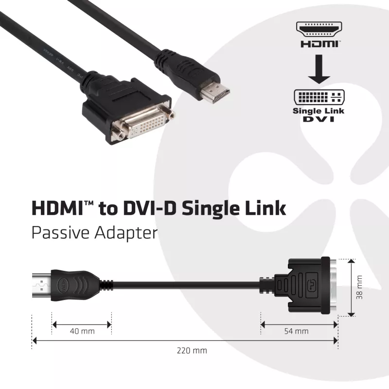 CLUB3D HDMI į DVI vienos jungties pasyvus adapteris 0,40 m