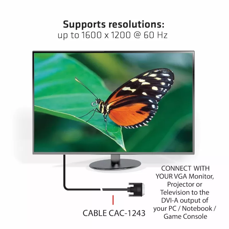 DVI-A į VGA laidas M/M CLUB3D CAC-1243 3m 28 AWG juodas