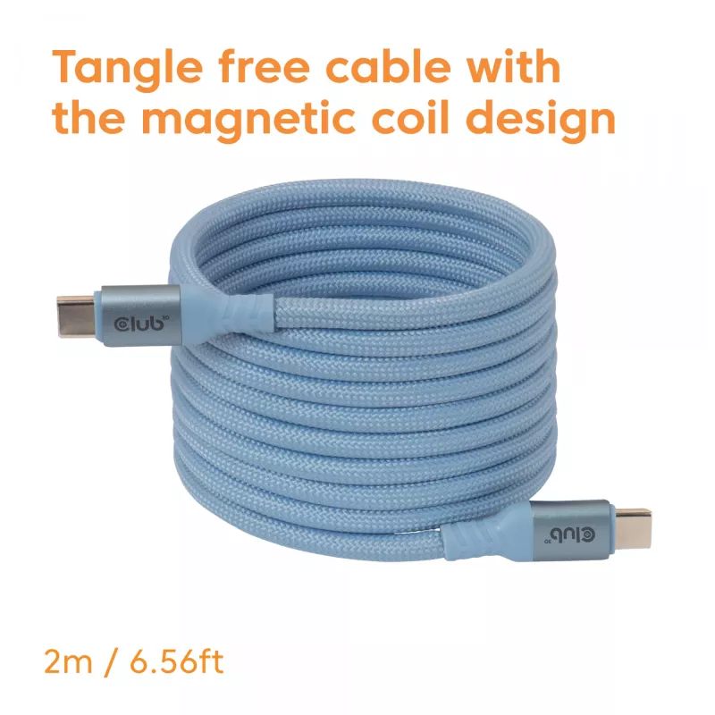 CLUB3D USB-C® Magnetinė Ritė 240W PD3.1 Mėlynas Laidas 2m / 6,56ft Greitas Įkrovimas