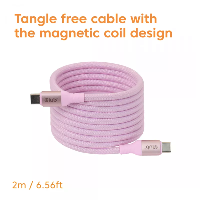 CLUB3D USB-C magnetinė ritė 240W rožinis laidas 2m USB 2.0