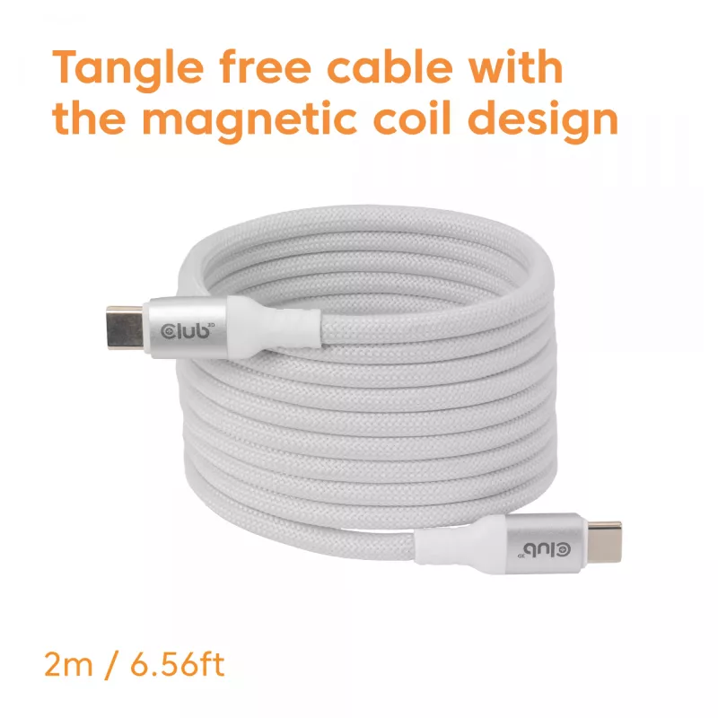 USB-C laidas su magnetine rite Club 3D CAC-3032 — baltas