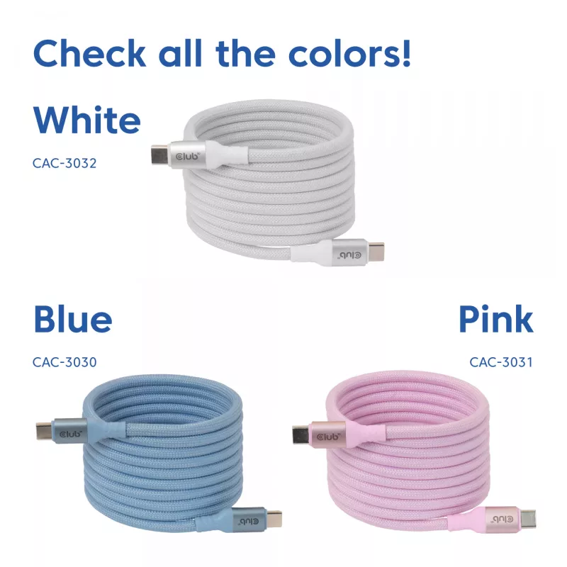 USB-C laidas su magnetine rite Club 3D CAC-3032 — baltas