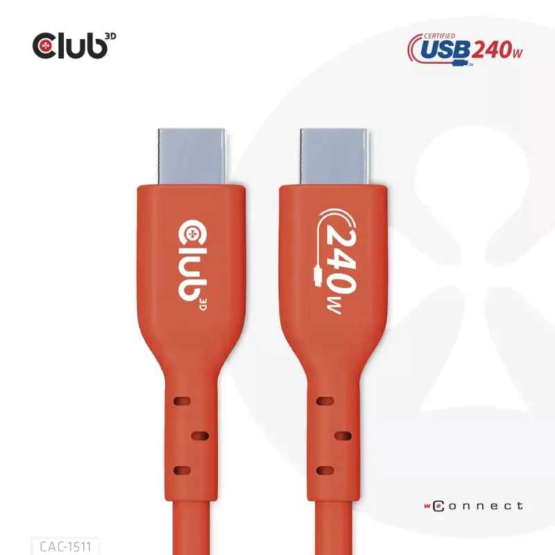 CLUB3D USB2 Type-C abipusis USB-IF sertifikuotas kabelis, duomenys 480 Mb, PD 240W (48V/5A) EPR M/M 4m / 13.13ft