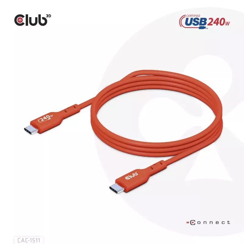 CLUB3D USB2 Type-C abipusis USB-IF sertifikuotas kabelis, duomenys 480 Mb, PD 240W (48V/5A) EPR M/M 4m / 13.13ft