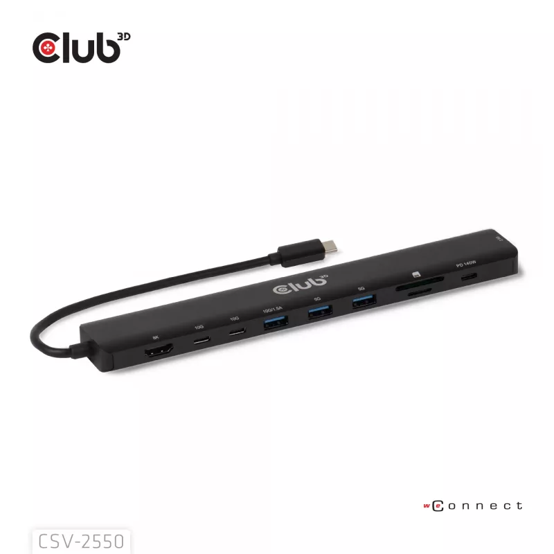CLUB3D 10-1 nešiojamas USB Type-C 10Gbps dokas su HDMI 8K30Hz ir PD 3.1 140W