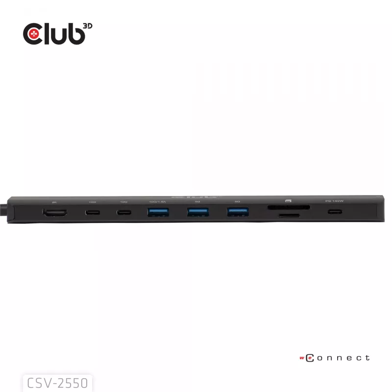 CLUB3D 10-1 nešiojamas USB Type-C 10Gbps dokas su HDMI 8K30Hz ir PD 3.1 140W