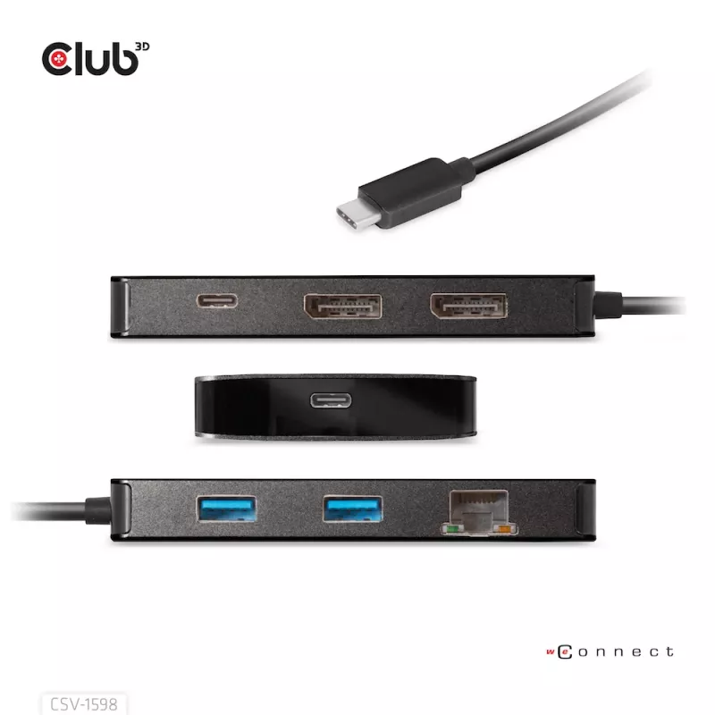 CLUB3D CSV-1598 USB Gen2 Type-C į Dual DisplayPort 4k60Hz 7-in-1 HUB