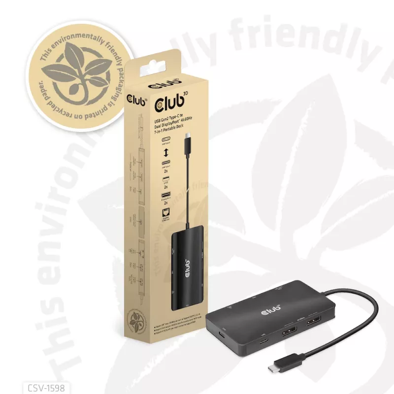 CLUB3D CSV-1598 USB Gen2 Type-C į Dual DisplayPort 4k60Hz 7-in-1 HUB
