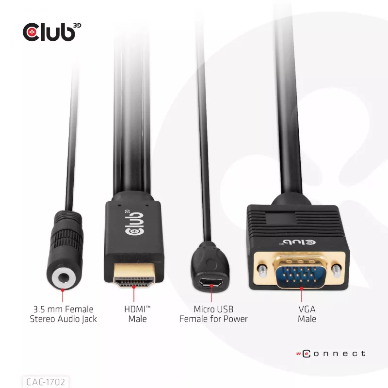 CLUB3D HDMI į VGA laidas M/M 2m / 6,56 pėdos 28AWG