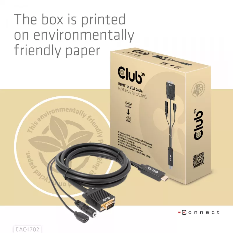 CLUB3D HDMI į VGA laidas M/M 2m / 6,56 pėdos 28AWG