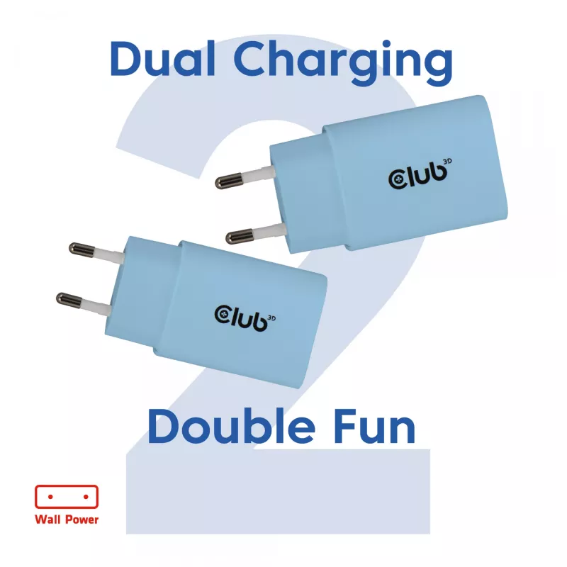 CLUB3D 2 vnt. USB-C įkroviklis 30 W Baltas