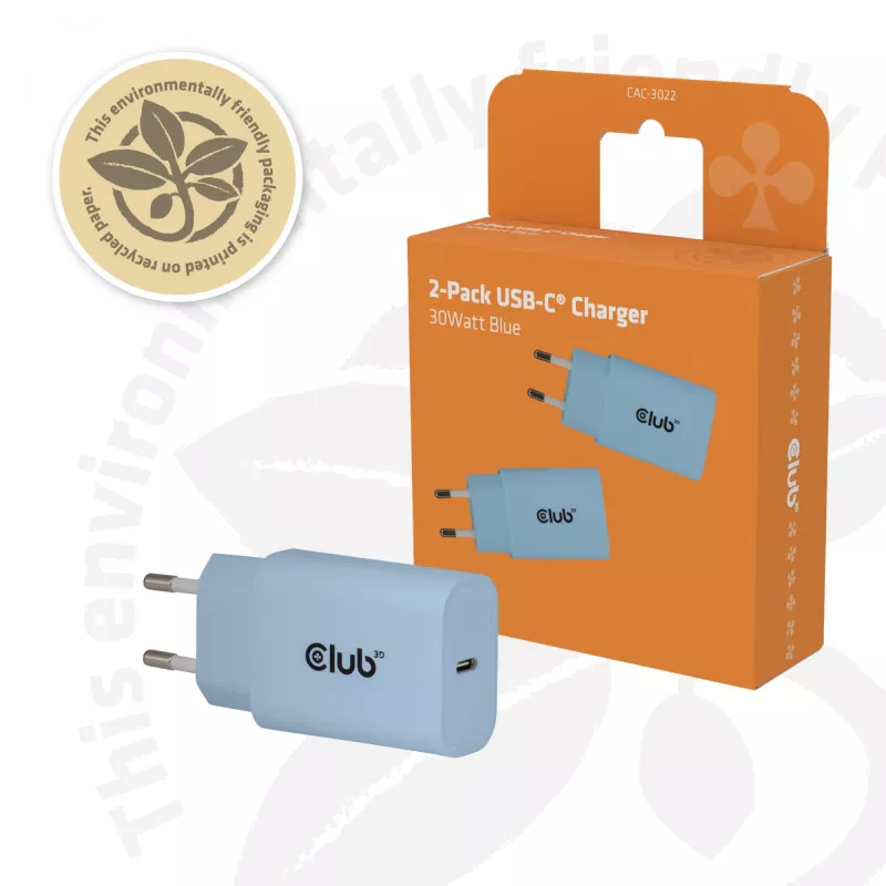 CLUB3D 2 vnt. USB-C įkroviklis 30 W Baltas