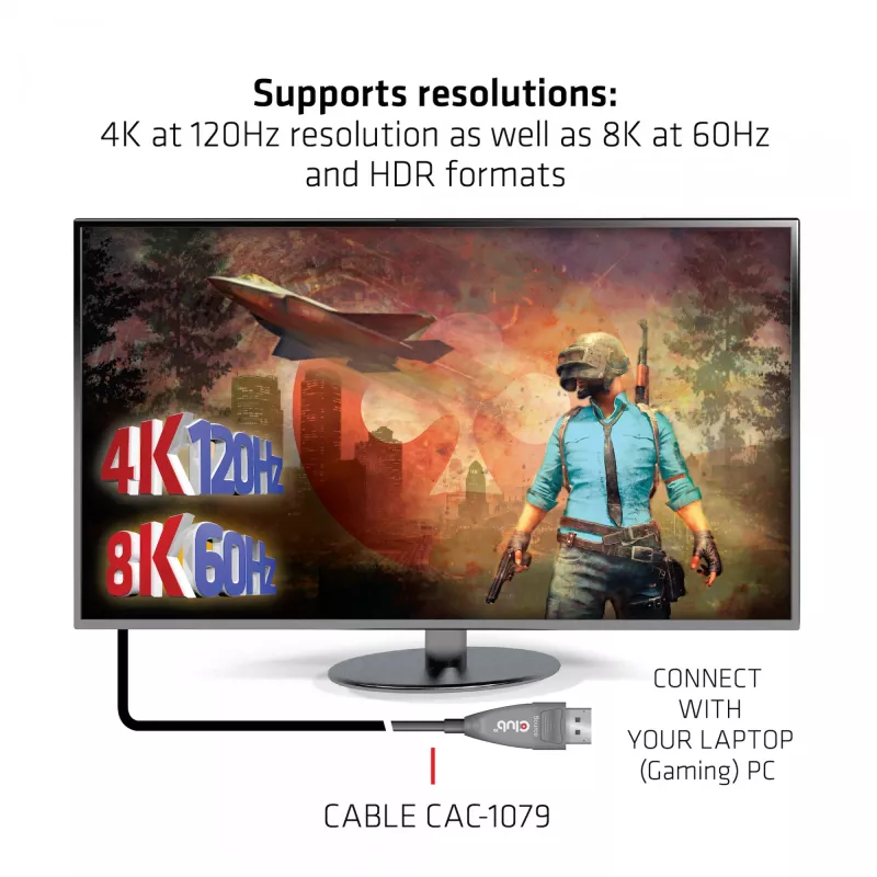 CLUB3D DisplayPort 1.4 aktyvus optinis kabelis, vienakryptis, 4K120Hz 8K60Hz, M/M, 20 m