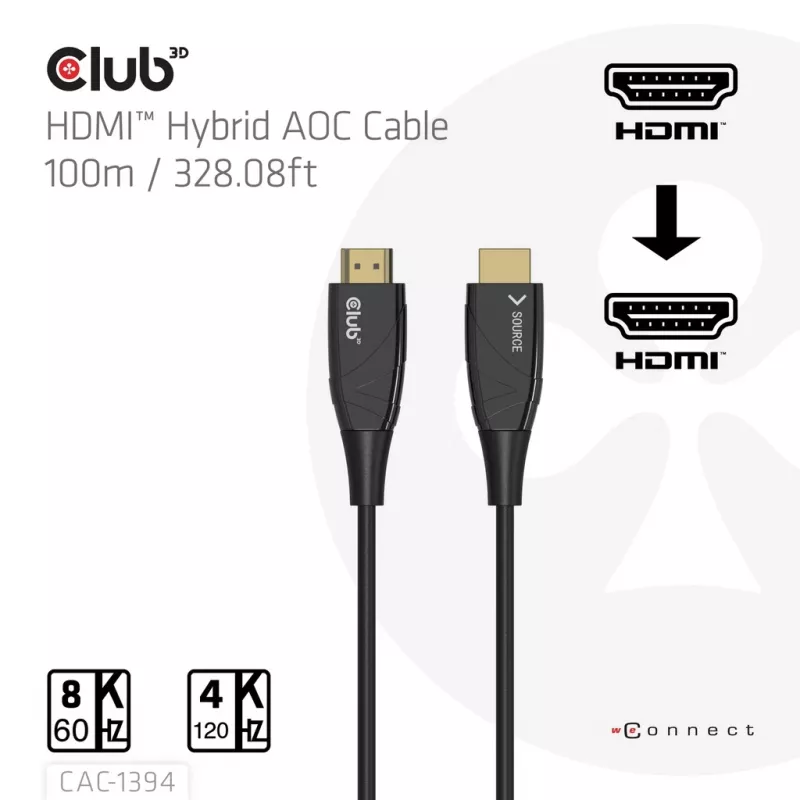 CLUB3D CAC-1394 itin didelės spartos AOC laidas 4K120Hz/8K60Hz vienakryptis M/M 100m