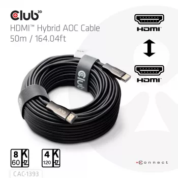Club 3D HDMI Hybrid AOC laidas 8K60Hz / 4K120Hz 50 m, HDMI A tipo kištukas–kištukas