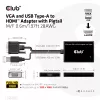 CLUB3D VGA ir USB Type-A į HDMI adapteris su pigtail kabeliu 0,6 m 28AWG