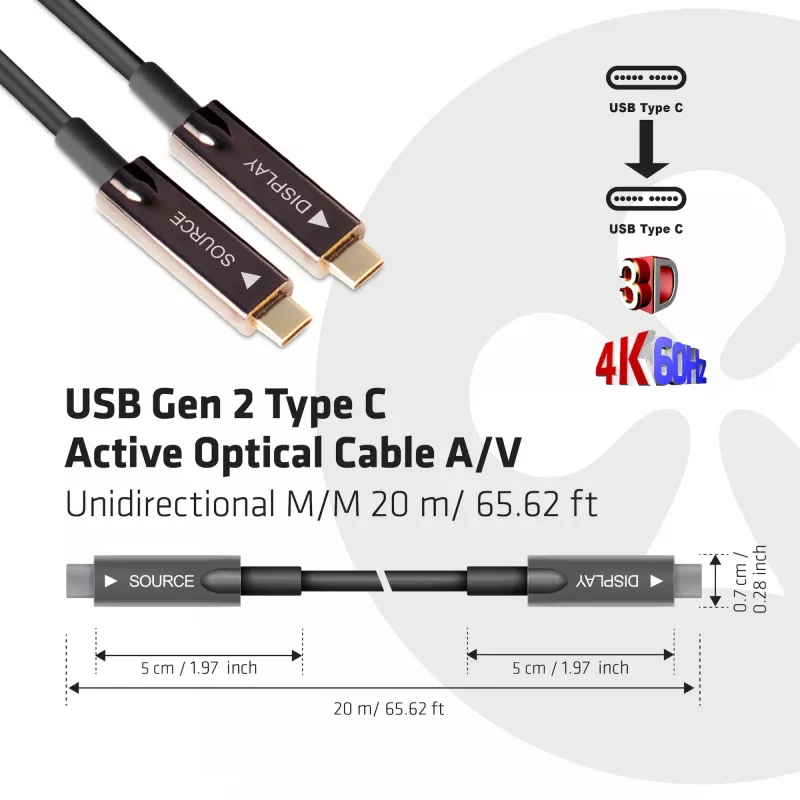 CLUB3D CAC-1589 aktyvus optinis USB-C laidas 20 m