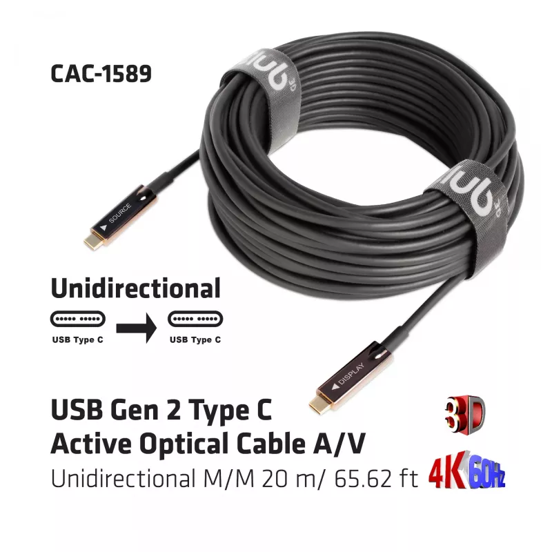CLUB3D CAC-1589 aktyvus optinis USB-C laidas 20 m