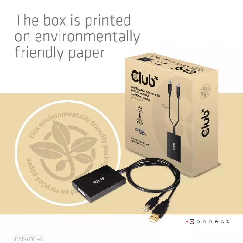 CLUB3D CAC-1130-A aktyvus adapteris iš Mini DisplayPort į Dual Link DVI (be HDCP) – skirtas Apple Cinema ekranams