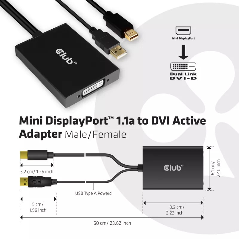 Aktyvus adapteris MiniDisplayPort 1.2a į Dual Link DVI-D CLUB3D CAC-1130