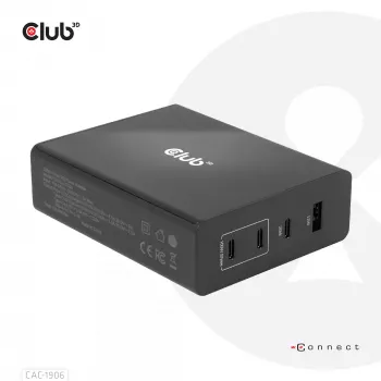 CLUB3D kelioninis įkroviklis 132W GAN technologija, keturi USB Type-A ir -C prievadai, Power Delivery (PD) 3.0 palaikymas