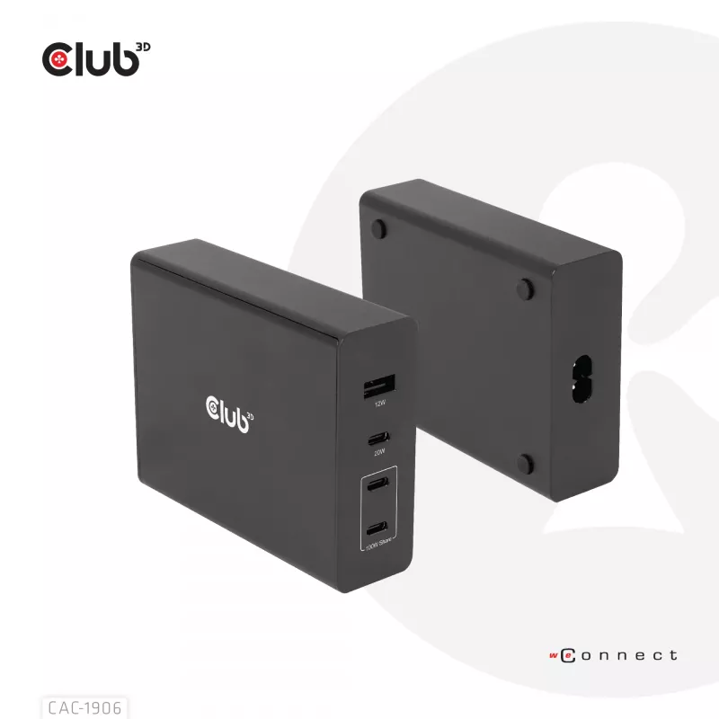 CLUB3D kelioninis įkroviklis 132W GAN technologija, keturi USB Type-A ir -C prievadai, Power Delivery (PD) 3.0 palaikymas